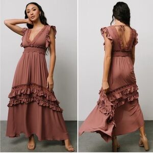 Baltic Born Jasmine Ruffle Dress in Rosy Brown Size Large